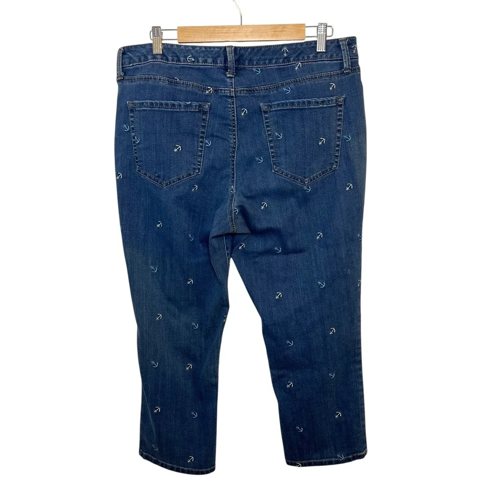 Charter Club Womens Denim Jeans Anchor Print‎ Capri Nautical Blue Casual Size 14